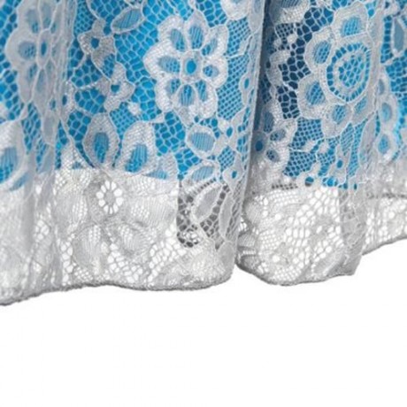 REFINED V-NECK SLEEVELESS FLOWER LACE PARTY DRESS WITH RHINESTONE BELT FOR GIRLS (BLUE)
