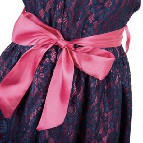 REFINED V-NECK SLEEVELESS FLOWER LACE PARTY DRESS WITH RHINESTONE BELT FOR GIRLS (ROSE)
