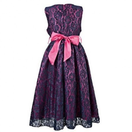 REFINED V-NECK SLEEVELESS FLOWER LACE PARTY DRESS WITH RHINESTONE BELT FOR GIRLS (ROSE)