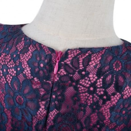 REFINED V-NECK SLEEVELESS FLOWER LACE PARTY DRESS WITH RHINESTONE BELT FOR GIRLS (ROSE)
