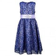 REFINED V-NECK SLEEVELESS FLOWER LACE PARTY DRESS WITH RHINESTONE BELT FOR GIRLS (PURPLE)