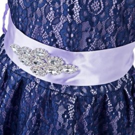 REFINED V-NECK SLEEVELESS FLOWER LACE PARTY DRESS WITH RHINESTONE BELT FOR GIRLS (PURPLE)
