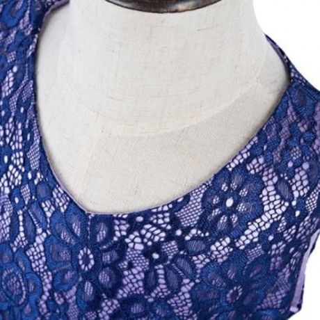 REFINED V-NECK SLEEVELESS FLOWER LACE PARTY DRESS WITH RHINESTONE BELT FOR GIRLS (PURPLE)
