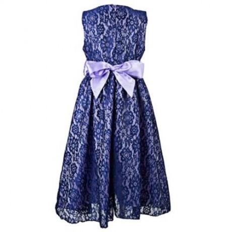 REFINED V-NECK SLEEVELESS FLOWER LACE PARTY DRESS WITH RHINESTONE BELT FOR GIRLS (PURPLE)
