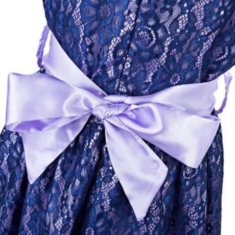 REFINED V-NECK SLEEVELESS FLOWER LACE PARTY DRESS WITH RHINESTONE BELT FOR GIRLS (PURPLE)