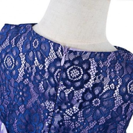 REFINED V-NECK SLEEVELESS FLOWER LACE PARTY DRESS WITH RHINESTONE BELT FOR GIRLS (PURPLE)