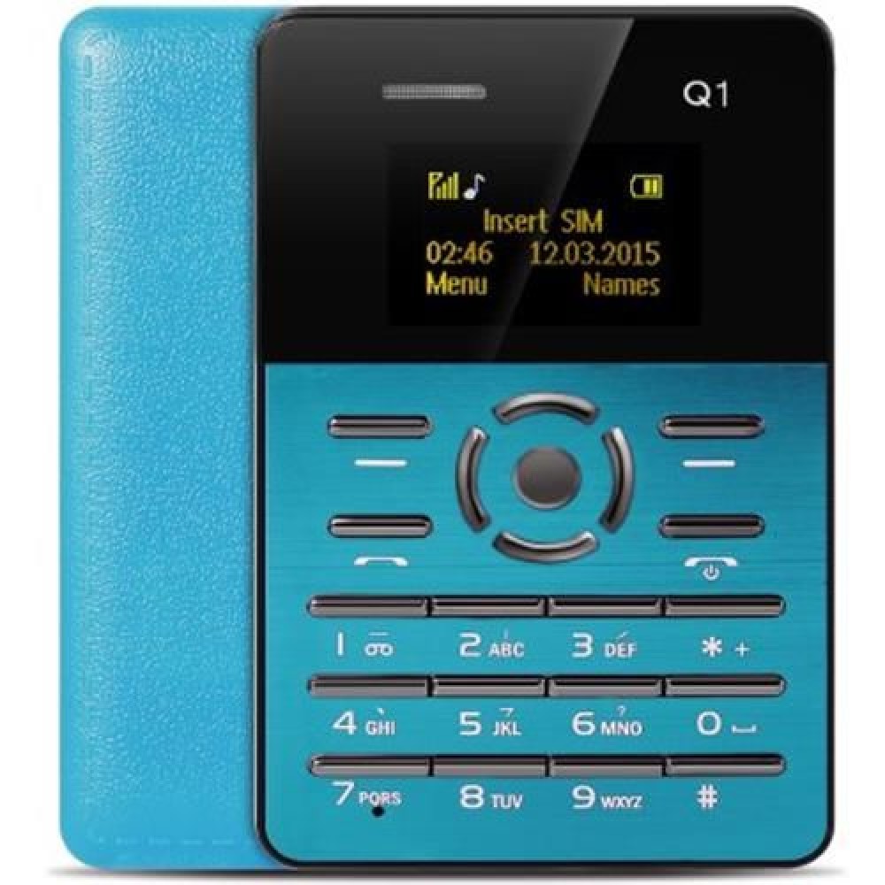 AIEK Q1 1.0 INCH ULTRA-THIN CARD PHONE FM AUDIO PLAYER SOUND RECORDER ALARM (BLUE)