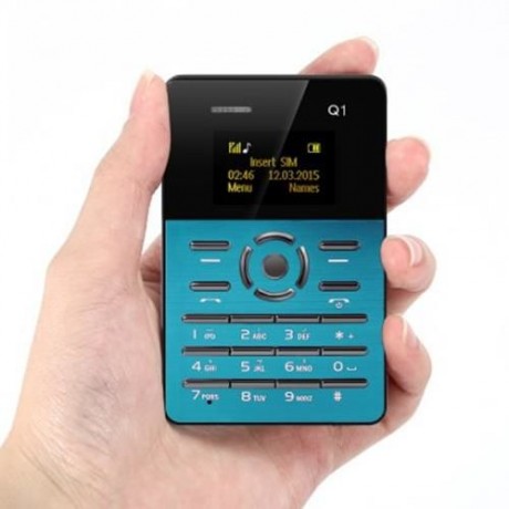 AIEK Q1 1.0 INCH ULTRA-THIN CARD PHONE FM AUDIO PLAYER SOUND RECORDER ALARM (BLUE)