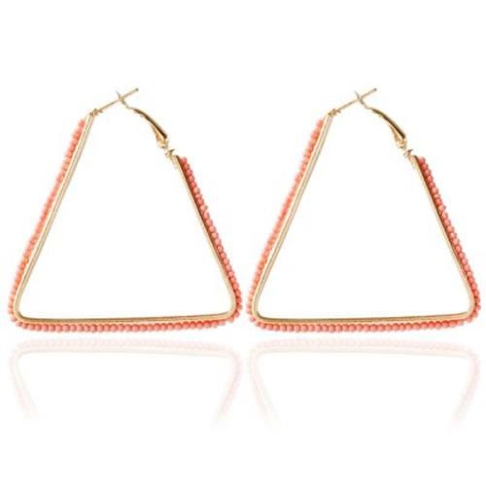 BOHEMIA TRIANGLE BEAD HOLLOW HOOP EARRINGS FOR WOMEN (PINK)