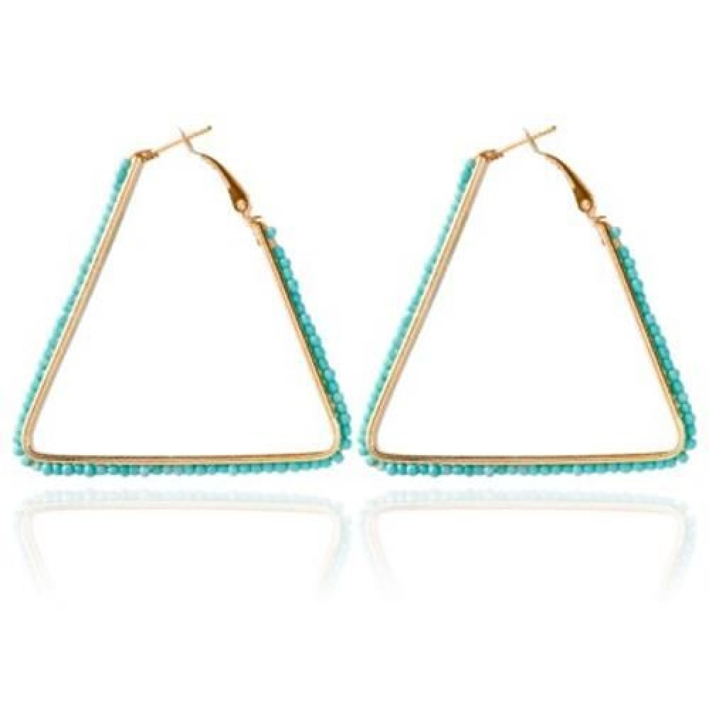 BOHEMIA TRIANGLE BEAD HOLLOW HOOP EARRINGS FOR WOMEN (BLUE)