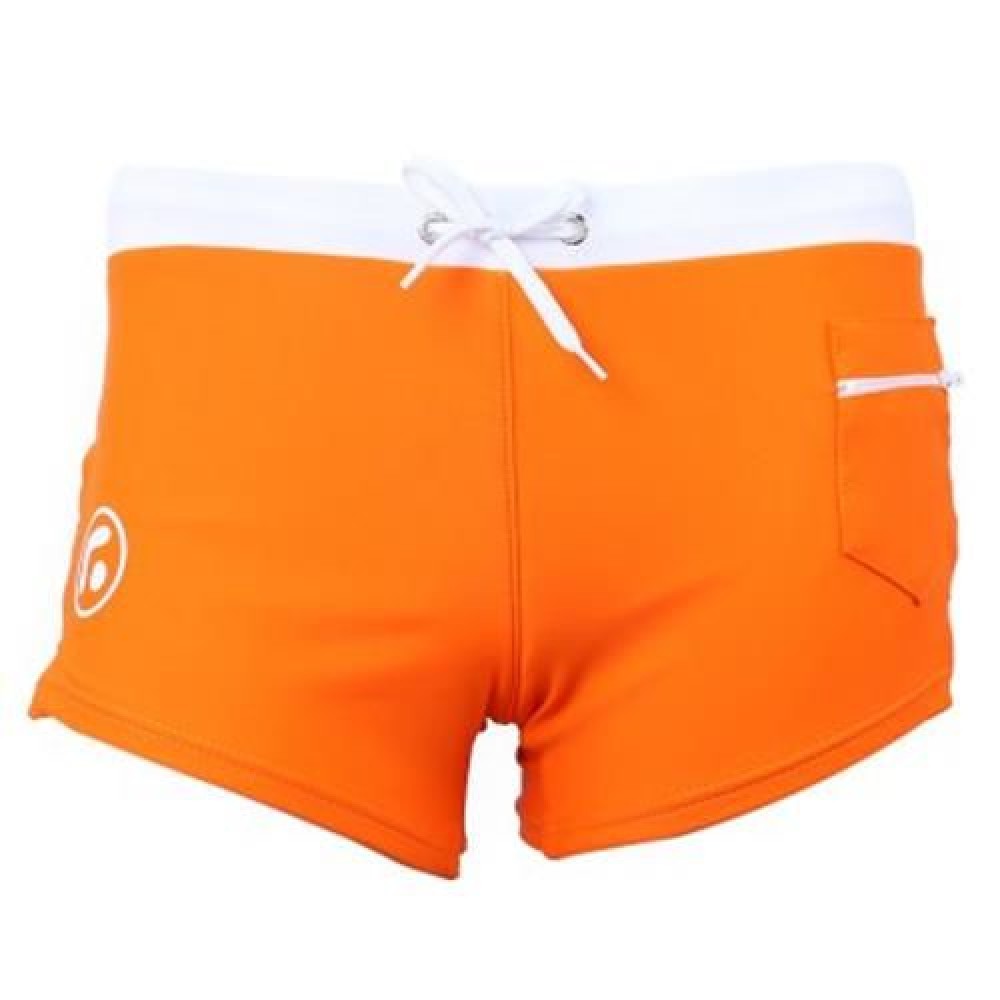 NYLON MALE SKIN COMPRESSION SWIMWEAR SWIM TRUNKS FOR SWIMMING (ORANGE RED)