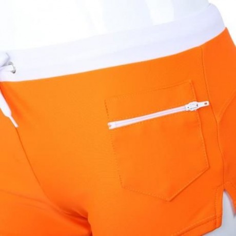 NYLON MALE SKIN COMPRESSION SWIMWEAR SWIM TRUNKS FOR SWIMMING (ORANGE RED)