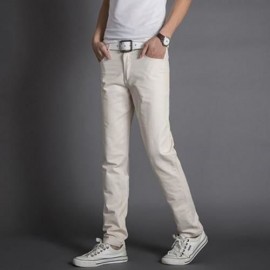 OVERSIZE SOLID COLOR ZIPPER DESIGN MEN CASUAL PANTS (OFF-WHITE)