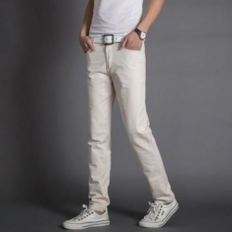 OVERSIZE SOLID COLOR ZIPPER DESIGN MEN CASUAL PANTS (OFF-WHITE)