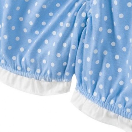 2PCS CUTE BABIES COTTON ROUND NECK TOPS POLKA DOT SHORTS (LIGHT BLUE)