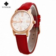 WWOOR 8803 FEMALE QUARTZ WATCH LUMINOUS POINTER 30M WATER RESISTANCE GENUINE LEATHER BAND 