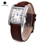 WWOOR 8806 FEMALE QUARTZ WATCH WATER RESISTANCE GENUINE LEATHER BAND WRISTWATCH (BROWN   S