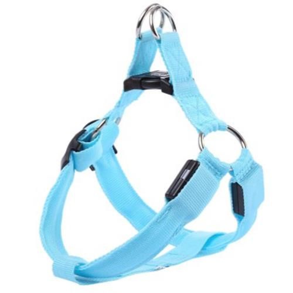 LEDS PET DOG CAT SAFETY COLLAR GLOW FLASH LIGHT BELT LEASH TETHER ROPE (BLUE)