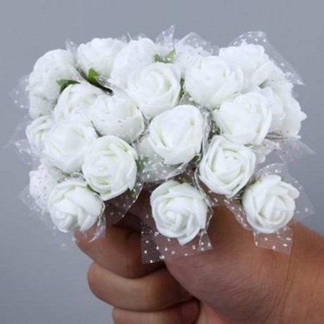 PE ROSE FOAM ARTIFICIAL SILK FLOWERS BOUQUET WEDDING DECORATION WREATHS (CRYSTAL CREAM)