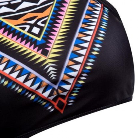 FASHION WOMEN BIKINI GEOMETRY PRINT HIGH NECK PUSH UP SWIMSUIT SWIMWEAR SET (RED)