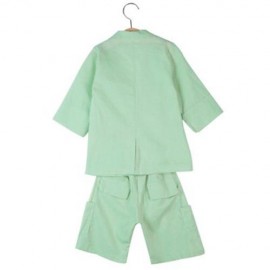 2PCS BOYS THREE-QUARTER SLEEVE LAPEL WESTERN-STYLE CLOTHES SUIT WITH BUTTON (LIGHT GREEN)