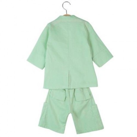 2PCS BOYS THREE-QUARTER SLEEVE LAPEL WESTERN-STYLE CLOTHES SUIT WITH BUTTON (LIGHT GREEN)
