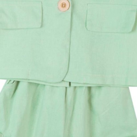 2PCS BOYS THREE-QUARTER SLEEVE LAPEL WESTERN-STYLE CLOTHES SUIT WITH BUTTON (LIGHT GREEN)