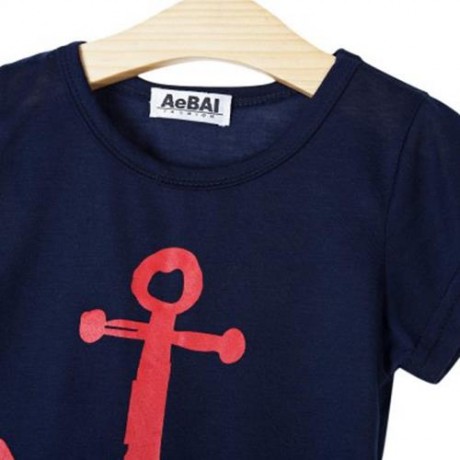 2PCS BOYS CARTOON PRINTED SHORT SLEEVE ROUND NECK T-SHIRT SHORTS (PURPLISH BLUE)