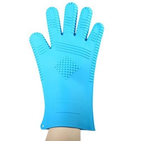 HEAT RESISTANT OVEN MITTS POT HOLDERS SILICONE COOKING BBQ GRILL GLOVES (BLUE)