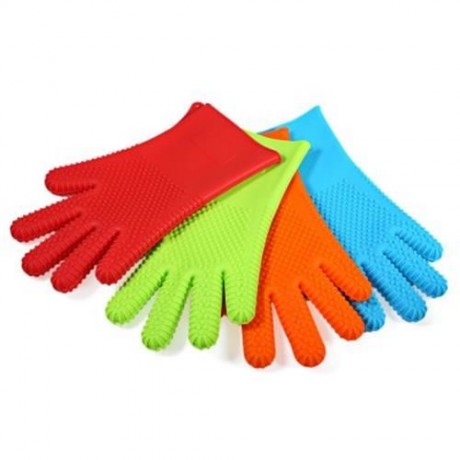 HEAT RESISTANT OVEN MITTS POT HOLDERS SILICONE COOKING BBQ GRILL GLOVES (BLUE)
