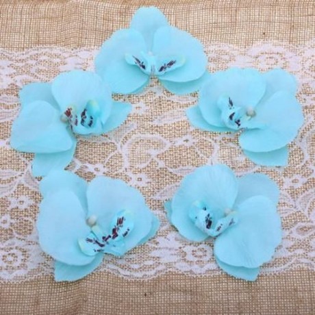50PCS ARTIFICIAL BUTTERFLY ORCHID SILK FLOWERS CLOTHES HEADS PARTY DECORATION (LAKE BLUE)