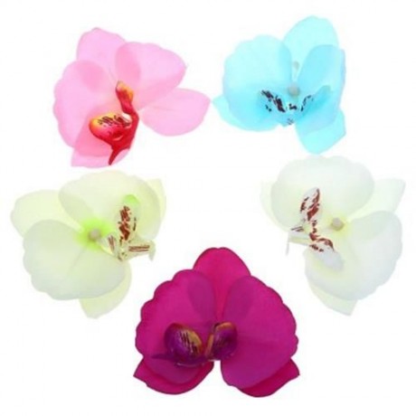 50PCS ARTIFICIAL BUTTERFLY ORCHID SILK FLOWERS CLOTHES HEADS PARTY DECORATION (LAKE BLUE)