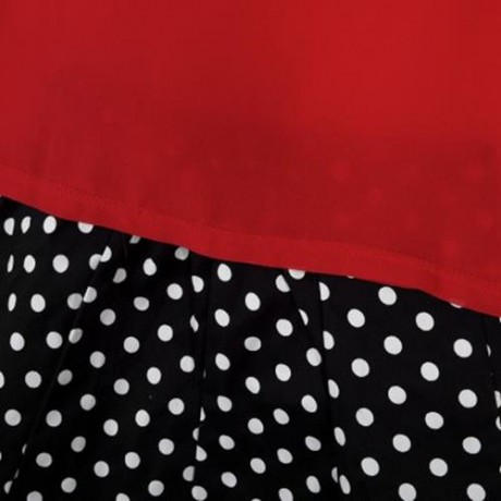 2PCS GIRLS SLEEVELESS ROUND NECK CHIFFON SHIRT POLKA DOTS PRINTED SKIRT WITH BOWKNOT (RED 