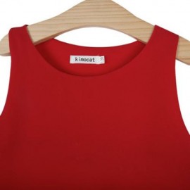 2PCS GIRLS SLEEVELESS ROUND NECK CHIFFON SHIRT POLKA DOTS PRINTED SKIRT WITH BOWKNOT (RED 
