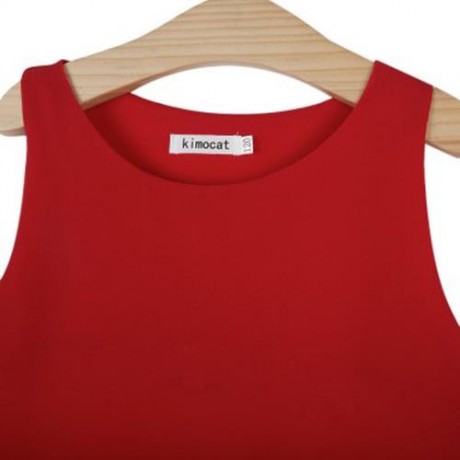 2PCS GIRLS SLEEVELESS ROUND NECK CHIFFON SHIRT POLKA DOTS PRINTED SKIRT WITH BOWKNOT (RED 