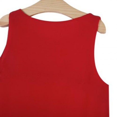 2PCS GIRLS SLEEVELESS ROUND NECK CHIFFON SHIRT POLKA DOTS PRINTED SKIRT WITH BOWKNOT (RED 