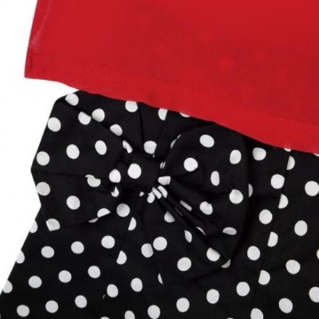 2PCS GIRLS SLEEVELESS ROUND NECK CHIFFON SHIRT POLKA DOTS PRINTED SKIRT WITH BOWKNOT (RED 