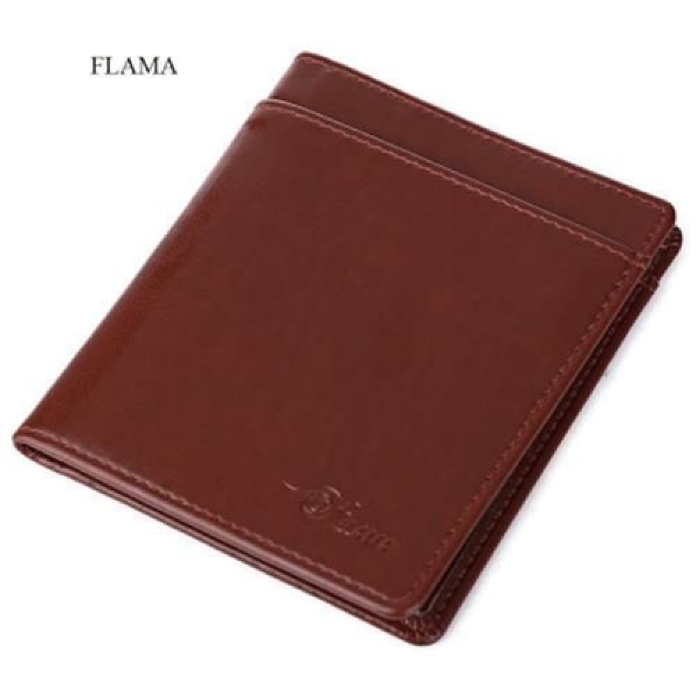 FLAMA SOLID COLOR COINING LETTER OPEN VERTICAL THIN WALLET FOR UNISEX (DEEP BROWN)