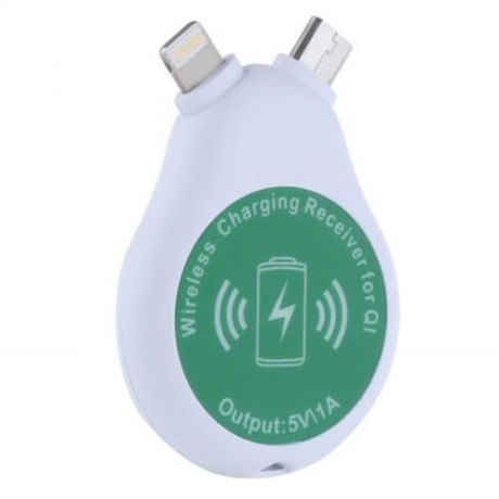 MINI QI WIRELESS CHARGING RECEIVER BUTTON SHAPE FOR IPHONE / ANDROID SMART PHONES (WHITE)
