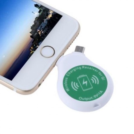 MINI QI WIRELESS CHARGING RECEIVER BUTTON SHAPE FOR IPHONE / ANDROID SMART PHONES (WHITE)