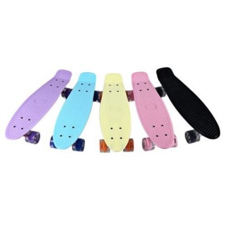 22 INCHES MINI CRUISER BANANA STYLE LONGBOARD PASTEL COLOR BOARD WITH LED FLASHING WHEELS 