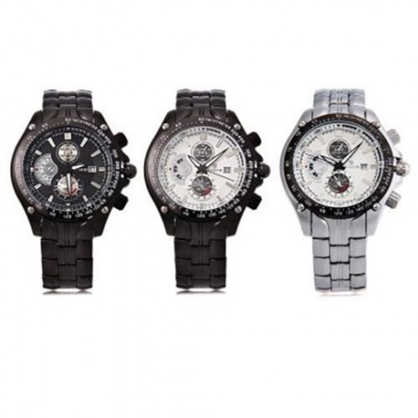 SKONE 7384BG MEN QUARTZ WATCH DATE DISPLAY DECORATIVE SUB-DIALS STAINLESS STEEL BAND WRIST