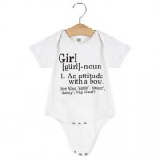 CUTE LETTER PRINTED ROUND NECK SHORT SLEEVE BABIES ROMPERS (WHITE)