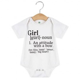 CUTE LETTER PRINTED ROUND NECK SHORT SLEEVE BABIES ROMPERS (WHITE)