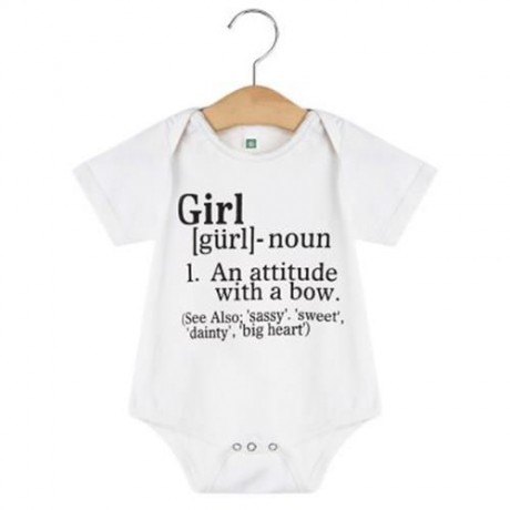 CUTE LETTER PRINTED ROUND NECK SHORT SLEEVE BABIES ROMPERS (WHITE)