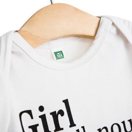 CUTE LETTER PRINTED ROUND NECK SHORT SLEEVE BABIES ROMPERS (WHITE)