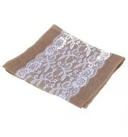 BURLAP LACE HESSIAN TABLE RUNNER NATURAL JUTE WEDDING FESTIVAL DECORATION CRAFTS (EARTHY)