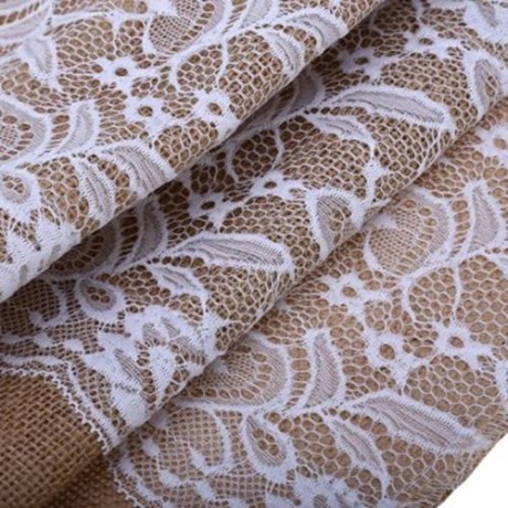 BURLAP LACE HESSIAN TABLE RUNNER NATURAL JUTE WEDDING FESTIVAL DECORATION CRAFTS (EARTHY)