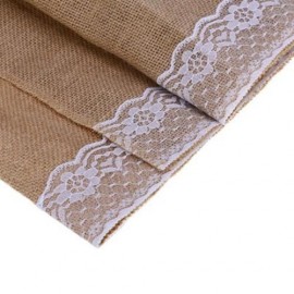 BURLAP LACE HESSIAN TABLE RUNNER NATURAL JUTE WEDDING FESTIVAL DECORATION (EARTHY)