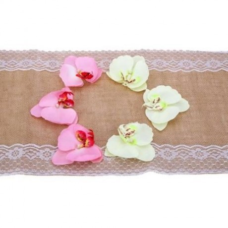 BURLAP LACE HESSIAN TABLE RUNNER NATURAL JUTE WEDDING FESTIVAL DECORATION (EARTHY)